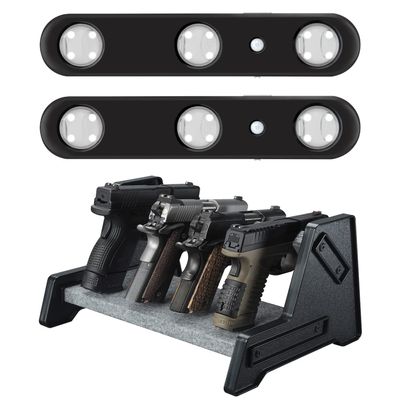 MIND&ACTION Deluxe Pistol Rack with 2 Pack Motion Sensitive LED Light for Gun Safes