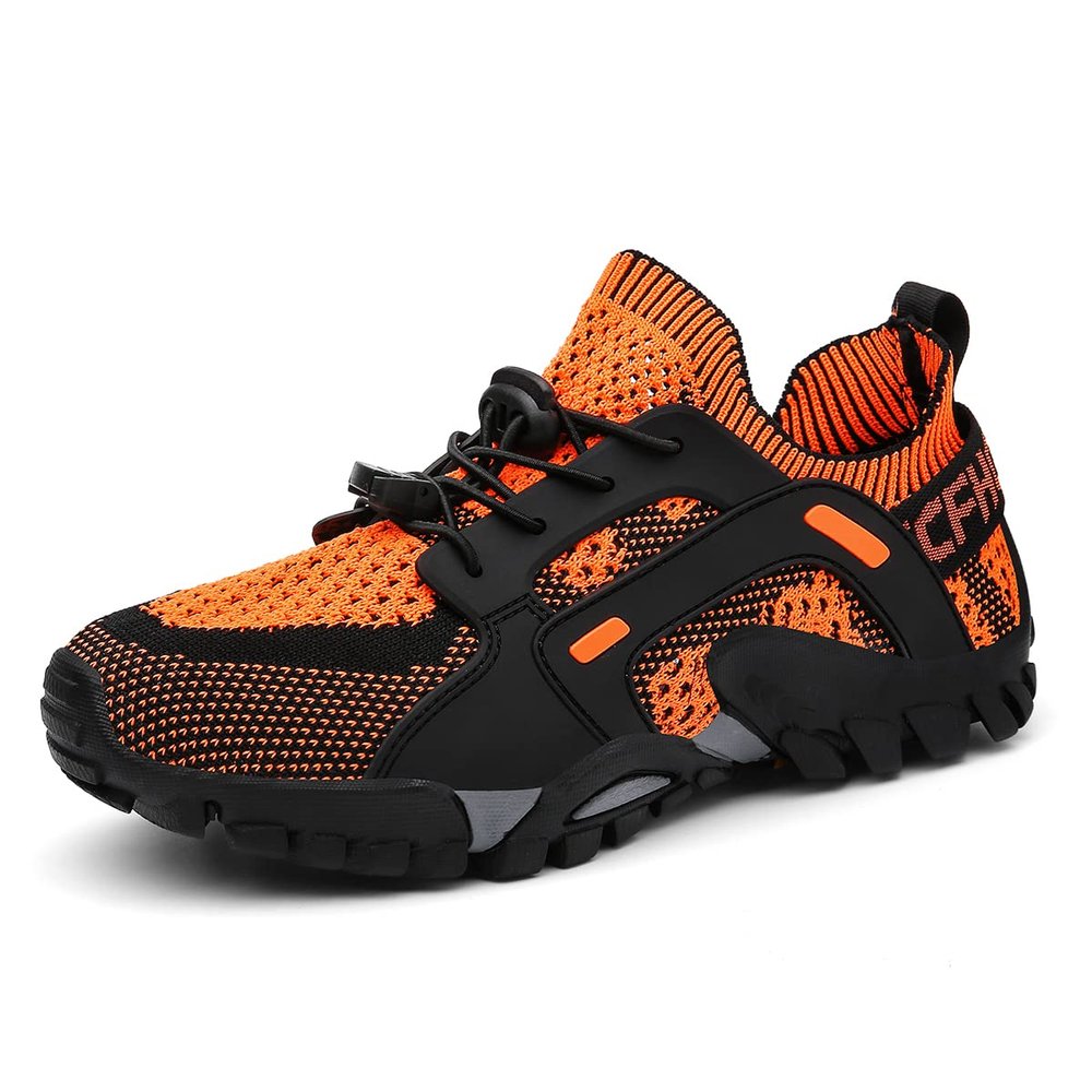TANGYUGEN Womens Water Shoes Mens Outdoor Slip on Athletic Hiking Shoes Travel Trailing Trekking Walking Climbing Water Sneakers Orange Size