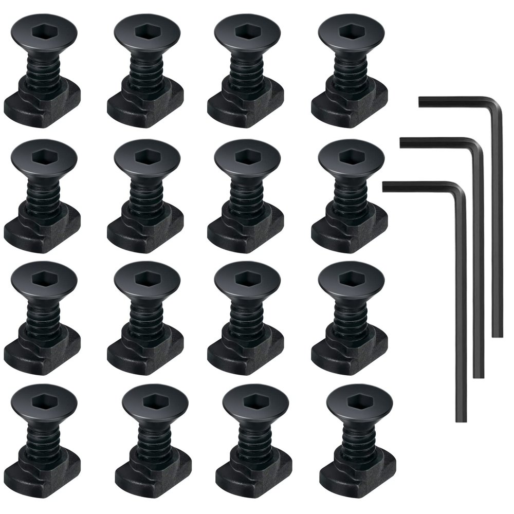 16 Pack T-Nut Screw Replacement Sets,Compatible with Rail Mount, with Thread Locking Screws, Wrench and Nuts, Hardware for Standard Rail Systems (16 x Screws, 16 x Nuts and 3 x Wrench)