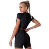 Black Workout Sets for Women: 2 Piece Yoga Outfit Tracksuits High Waisted Running Biker Shorts with Strap Sport Shirt Crop Top Exercise Running Clothes Athletic Gym Sets Matching Active Wear Medium view 4