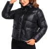 Hujoin Women's Quilted Shiny Padded Windproof Puffer Jacket with Baggy Pockets Bubble Coat Black XS view 1