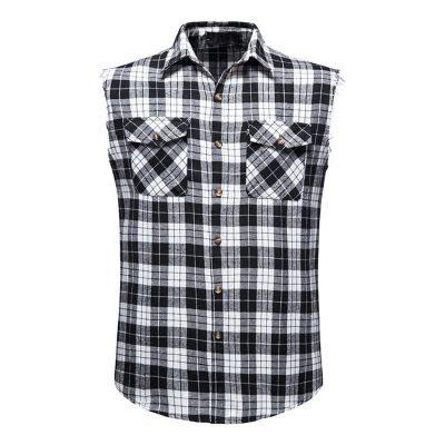 Men's Flannel Plaid Sleeveless Shirt Button Down Casual Check Vest Shirts Lightweight Slim Tank Tops with Pocket (White 1,XX-Large)