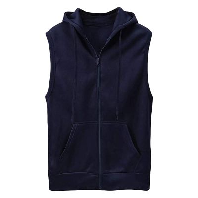 Maiyifu-GJ Zip Up Hoodie Tank Tops for Men Slim Fit Sleeveless Workout Hooded Shirt Casual Lightweight Zipper Hoodies Vests (Dark Blue,165/80A)