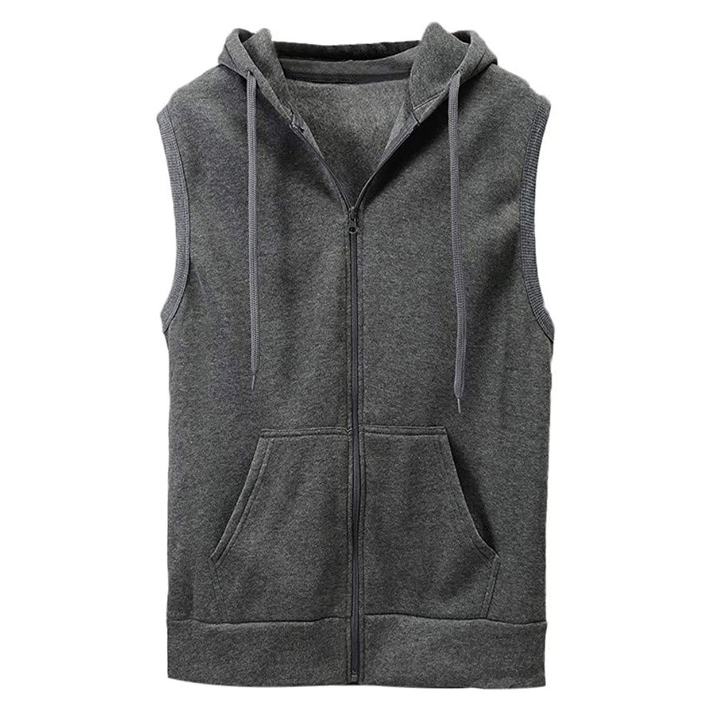 Maiyifu-GJ Zip Up Hoodie Tank Tops for Men Slim Fit Sleeveless Workout Hooded Shirt Casual Lightweight Zipper Hoodies Vests (Dark Grey,175/88A)