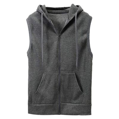 Maiyifu-GJ Zip Up Hoodie Tank Tops for Men Slim Fit Sleeveless Workout Hooded Shirt Casual Lightweight Zipper Hoodies Vests (Dark Grey,180/92A)