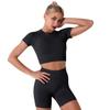 Black Workout Sets for Women: 2 Piece Yoga Outfit Tracksuits High Waisted Running Biker Shorts with Strap Sport Shirt Crop Top Exercise Running Clothes Athletic Gym Sets Matching Active Wear Large view 1