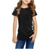 Tunic Front T-Shirt Kids Tee Tops Casual Short Blouse Button Girls Knot Sleeve Girls Tops Shirts 6X (Black, 4-5 Years) view 1