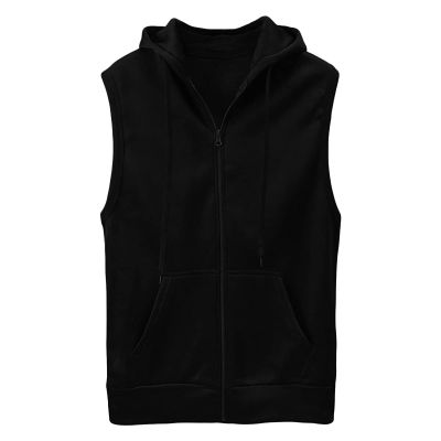 Maiyifu-GJ Zip Up Hoodie Tank Tops for Men Slim Fit Sleeveless Workout Hooded Shirt Casual Lightweight Zipper Hoodies Vests (Black,185/96A)