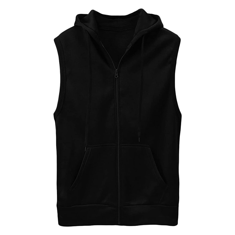 Maiyifu-GJ Zip Up Hoodie Tank Tops for Men Slim Fit Sleeveless Workout Hooded Shirt Casual Lightweight Zipper Hoodies Vests (Black,185/96A)