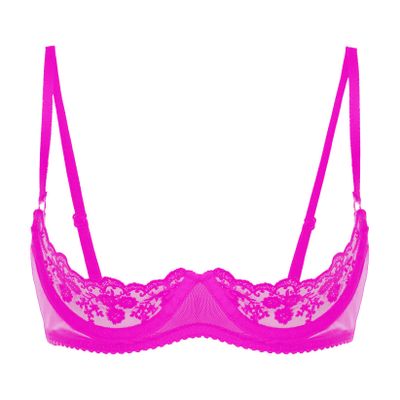 Zaldita Women's Lace Sheer Lingerie Bras 1/4 Cups Push Up Shelf Unlined Bralette Brassiere Nightwear Rose Large