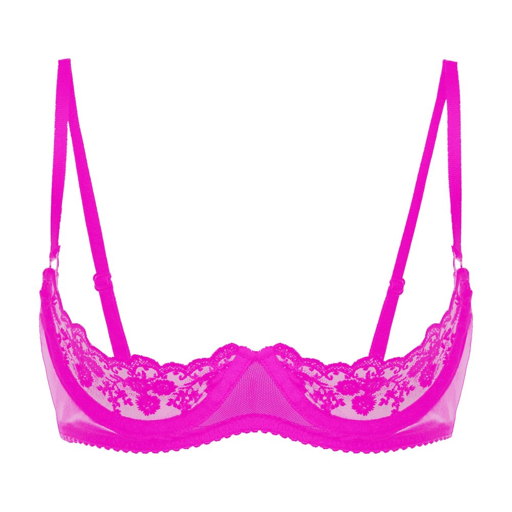 Zaldita Women's Lace Sheer Lingerie Bras 1/4 Cups Push Up Shelf Unlined Bralette Brassiere Nightwear Rose Large