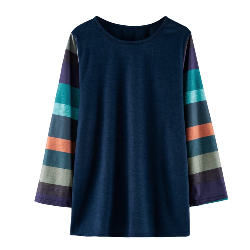 Kids Girls Fashion Top Shirt Color Block Striped Casual Tunic Tops Long Sleeve Child Long Sleeve Tee (Blue, 12-13 Years)