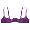 Hularka Women's Sexy Lace 1/4 Cup Bra Balconette Bralette Push Up Underwired Unlined Plunge Bras Purple Large view 3