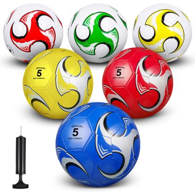 Deekin 6 Pcs Soccer Ball Bulk with Pump Official Size 5/4/3 Soccer Ball Indoor Outdoor Sport Training Practice Gift for Kids Child Teen Adult Back to School(Size 5)