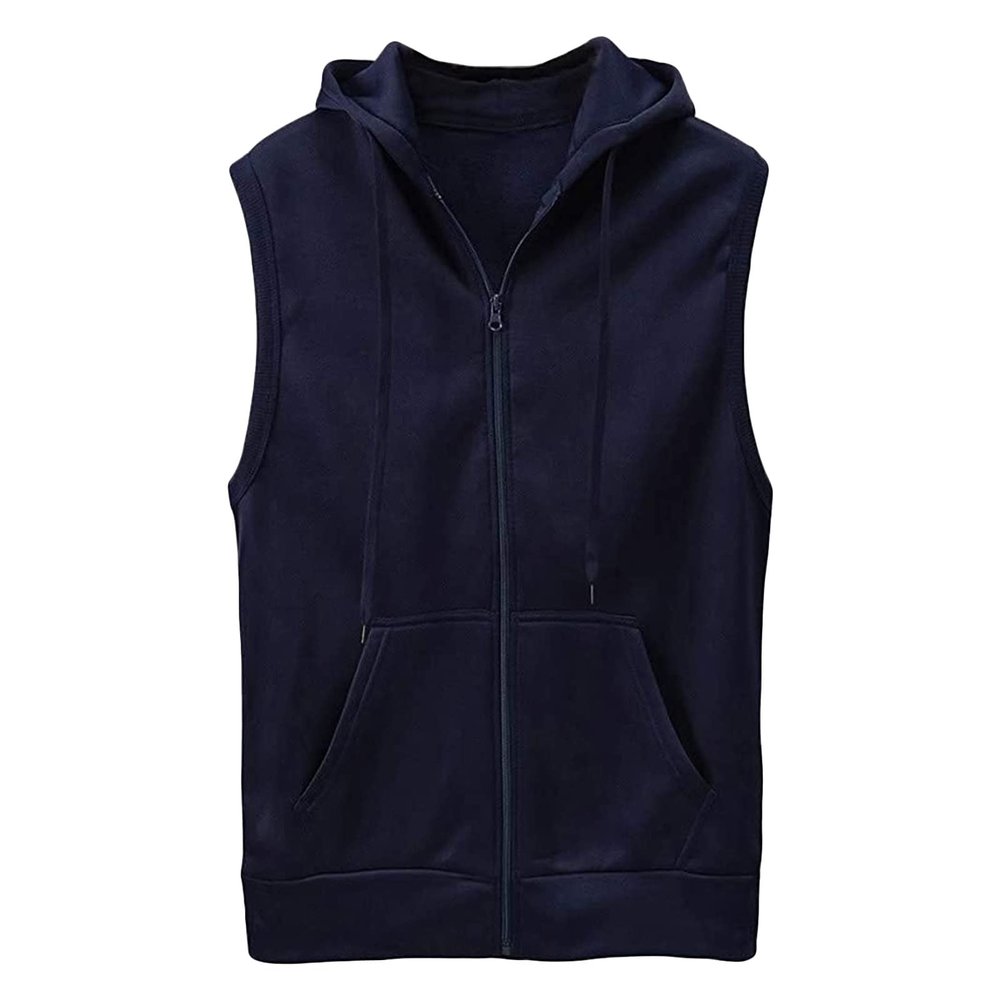 Maiyifu-GJ Zip Up Hoodie Tank Tops for Men Slim Fit Sleeveless Workout Hooded Shirt Casual Lightweight Zipper Hoodies Vests (Dark Blue,170/84A)