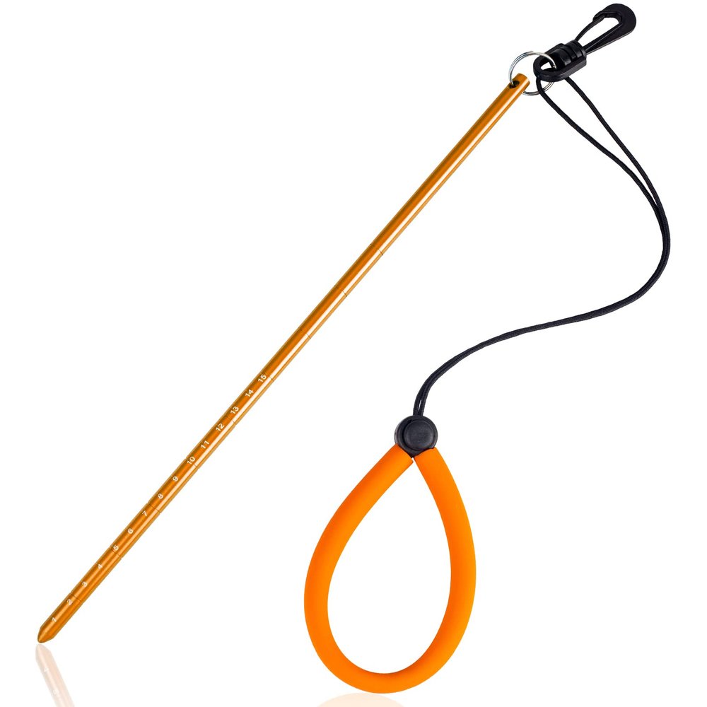 Scuba Diving Stick, 13'' Aluminium Alloy Lobster Tickle Stick Pointer Rod with Measurement, Adjustable Lanyard and Swivel Snap Bolt for Underwater Shaker Noise Maker Snorkeling Gold