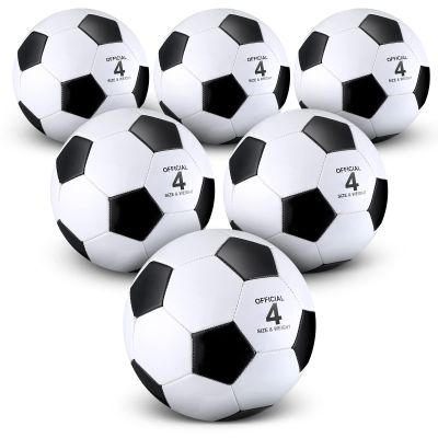 Deekin 6 Pcs Soccer Ball Bulk with Pump Teamwork Outdoor Sport Game Training Soccer Ball Bulk for School Sport Teen Adult Child(Size 4,Black)