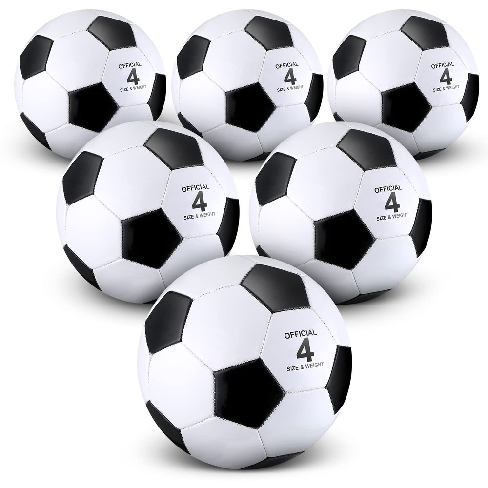 Deekin 6 Pcs Soccer Ball Bulk with Pump Teamwork Outdoor Sport Game Training Soccer Ball Bulk for School Sport Teen Adult Child(Size 4,Black)