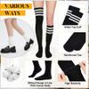 Zando Women's White Knee High Socks, Outdoor Striped, Opaque, Classic Long, Casual Tube, Black Thigh High, Elastic Leg Warmers, Halloween, Black White, One Size view 3
