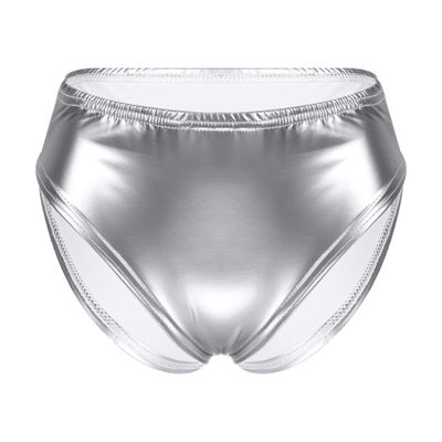 Daenrui Woman's Shiny Metallic Sexy Bikini Briefs Low Rise Underwear Shorts Rave Dance Bottom Clubwear Silver 3X-Large