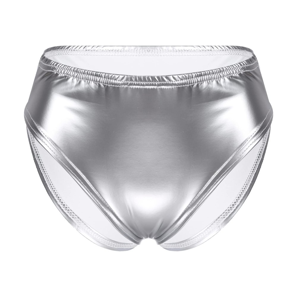 Daenrui Woman's Shiny Metallic Sexy Bikini Briefs Low Rise Underwear Shorts Rave Dance Bottom Clubwear Silver 3X-Large