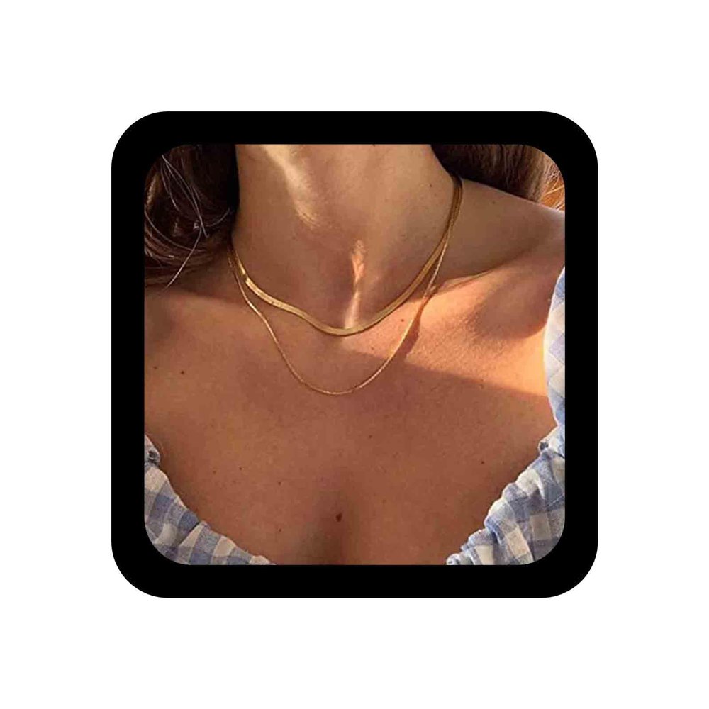 Allereyae Bohemia Layered Snake Chain Necklace Gold Herringbone Necklace Punk Flat Chain Collar Necklace Snake Bone Necklace Chain Jewelry