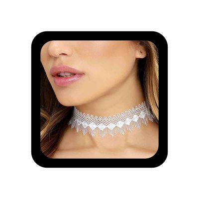 Allereyae Bohemia Hollow Lace Choker Necklace White Lace Fringe Necklace Gothic White Collar Necklace Punk Tattoo Choker Chain Necklace Chain Jewelry