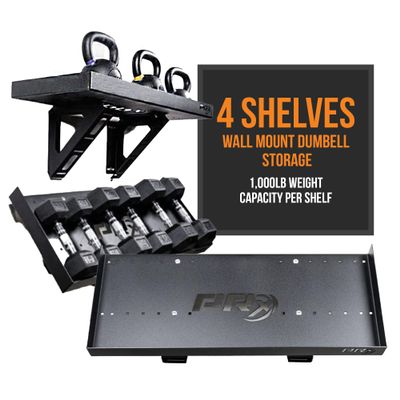 Dumbbell Storage Shelf, Wall Mounted Weight Rack for Home Gym, 1,000lb Weight Capacity, Patent Pending Bundle to Save (4 Shelves)