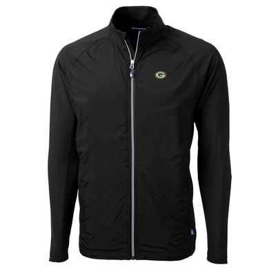 Cutter & Buck Men's Black Green Bay Packers Big & Tall Adapt Eco Knit Full-Zip Raglan Jacket