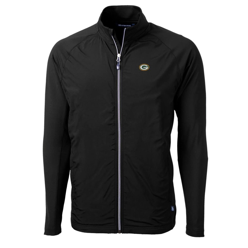 Cutter & Buck Men's Black Green Bay Packers Big & Tall Adapt Eco Knit Full-Zip Raglan Jacket