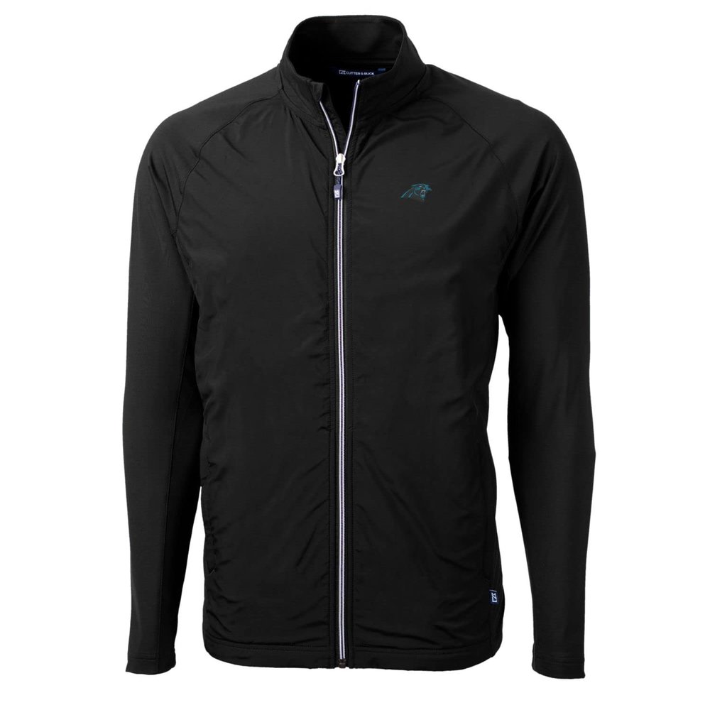 Cutter & Buck Men's Black Carolina Panthers Big & Tall Adapt Eco Knit Full-Zip Raglan Jacket