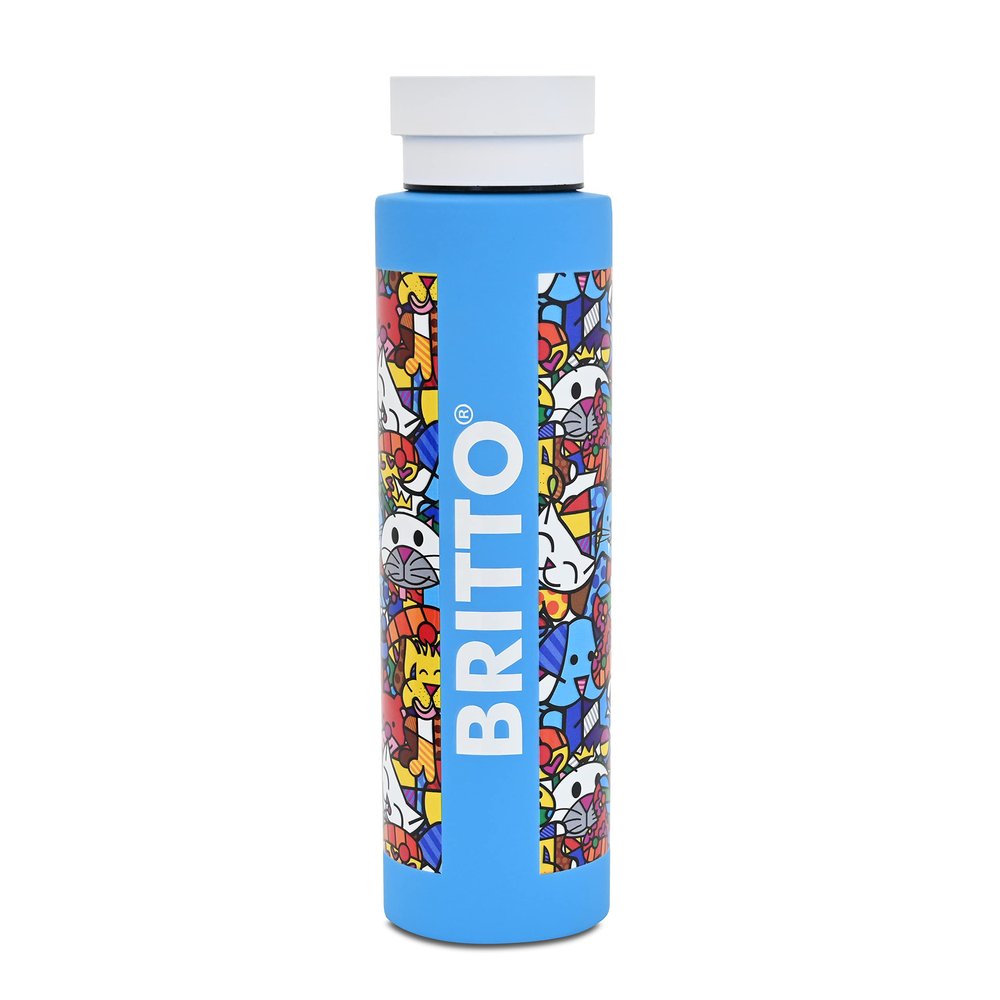 BRITTO Insulated Water Bottle - 25oz Leak Proof Stainless Steel Flask, Thermal Sports Cup, Food Grade Quality, BPA-Free, Vacuum Insulation for 24-Hour Cold & 12-Hour Hot - Best Friends Blue