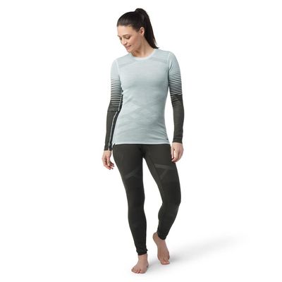 Smartwool Women's Intraknit Thermal Merino Base Layer Pattern Crew Bleached Aqua M
