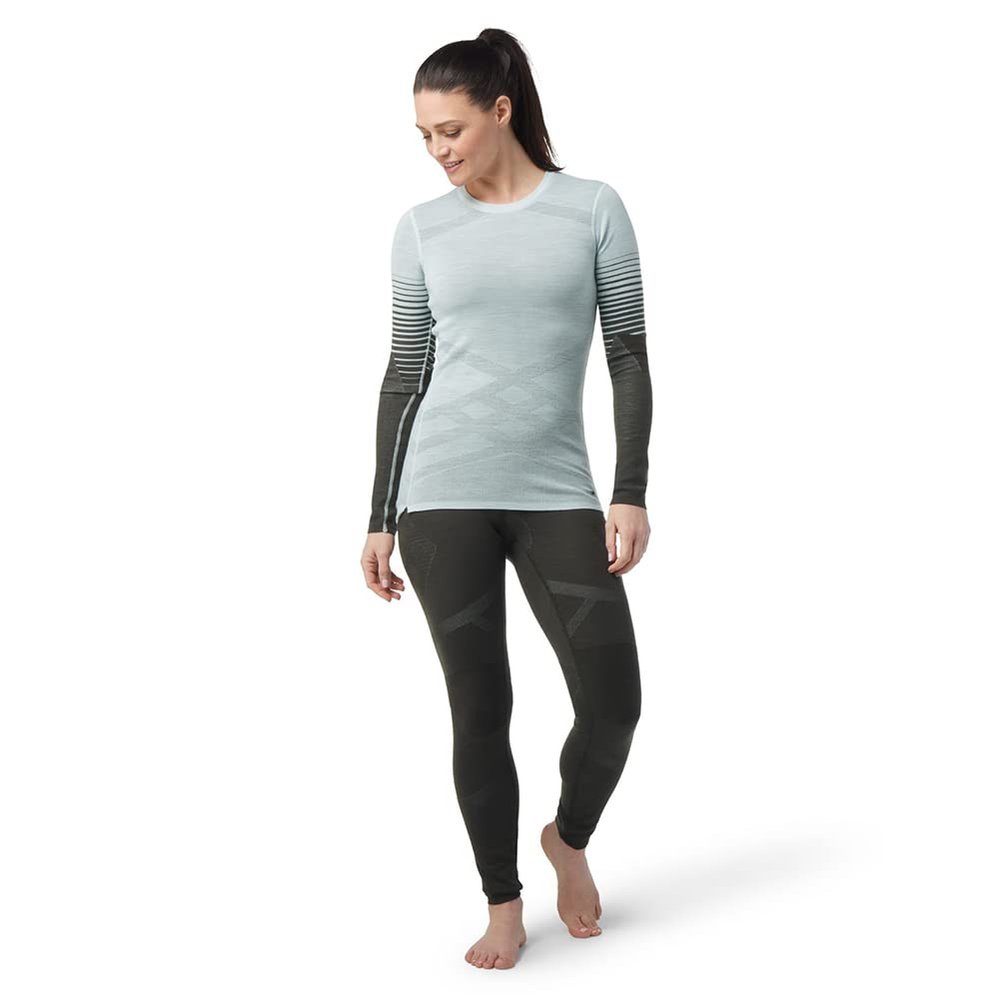 Smartwool Women's Intraknit Thermal Merino Base Layer Pattern Crew Bleached Aqua M