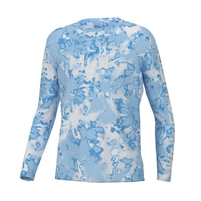 HUK Unisex Standard Pursuit Pattern Long Sleeve, Fishing Shirt for Kids, Fin Fade-Crystal Blue, Medium