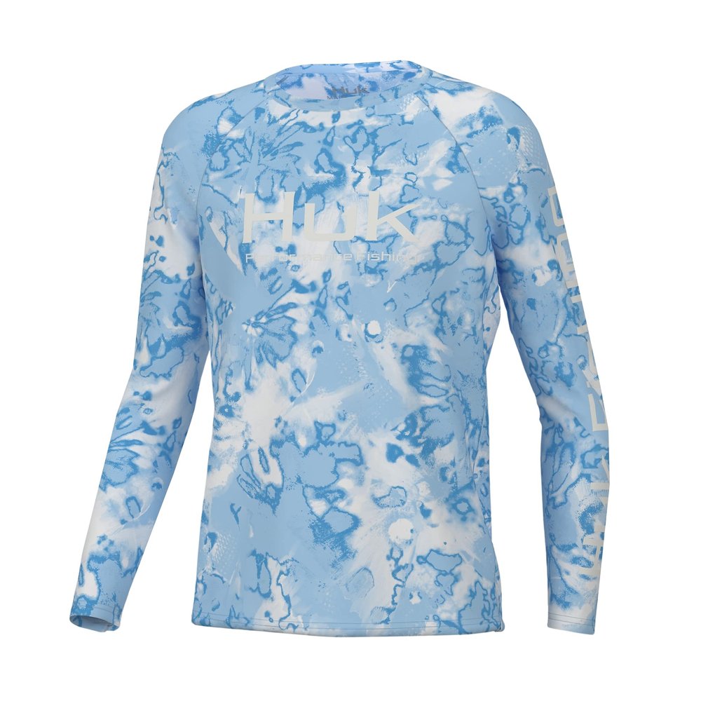 HUK Unisex Standard Pursuit Pattern Long Sleeve, Fishing Shirt for Kids, Fin Fade-Crystal Blue, Small