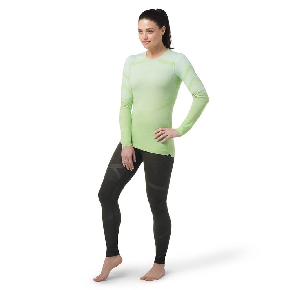 Smartwool Women's Intraknit Thermal Merino Base Layer Pattern Crew Arcadian Green-Bleached Aqua S