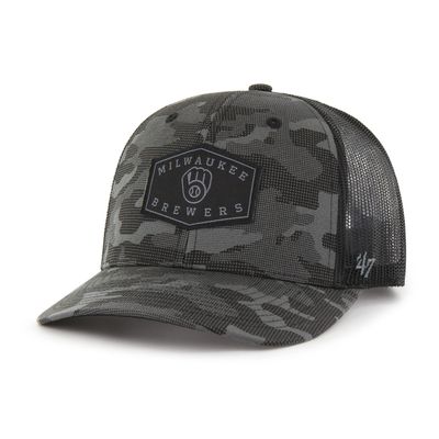 '47 MLB Men's Tonal Camo Convoy Trucker Snapback Adjustable Hat - Charcoal (Milwaukee Brewers), One Size