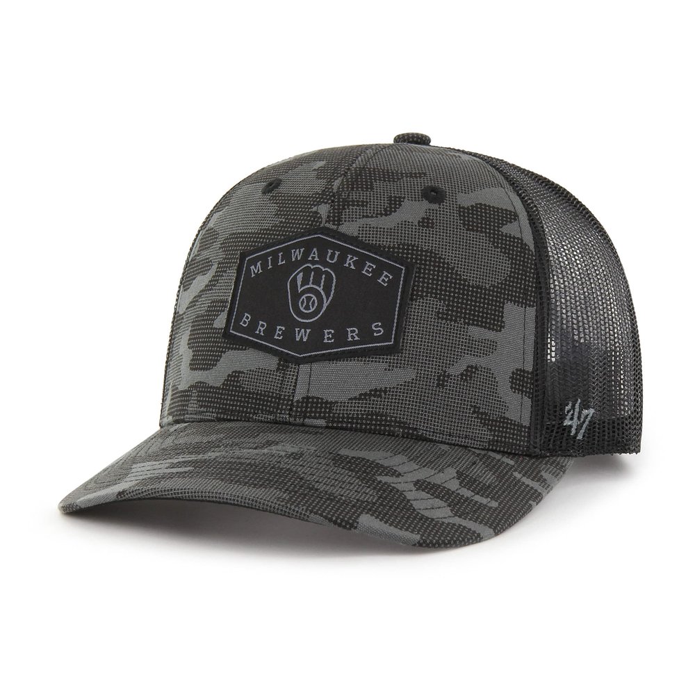 '47 MLB Men's Tonal Camo Convoy Trucker Snapback Adjustable Hat - Charcoal (Milwaukee Brewers), One Size