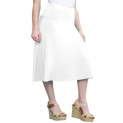 Come Together California CTC WB1105 Womens Lightweight Fold Over Flared Midi Skirt L White