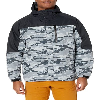 HUK Mens Grand Banks Jacket, Waterproof Heavy Duty Rain Jacket, Tidal Map - Volcanic Ash, X-Large