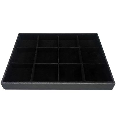 AIRZSNRY Large Velvet Jewelry Tray, Drawer Organizer for Jewelry in Dresser, Stackable Jewelry Drawer Organizer Inserts for Earring Necklace Bracelet Rings(Black,12grid)