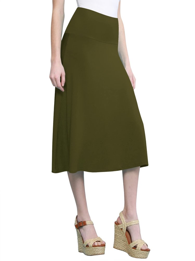 Come Together California CTC WB1105 Womens Lightweight Fold Over Flared Midi Skirt XXXL Olive