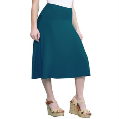 Come Together California CTC WB1105 Womens Lightweight Fold Over Flared Midi Skirt XL Teal