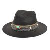 Adults Unisex Retro Western Cowboy Riding Hat Leather Belt Wide Cap Straw Hat Bucket Hats for Teens Girls Black view 1