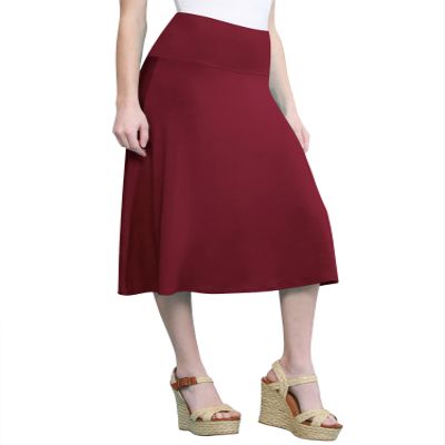 Come Together California CTC WB1105 Womens Lightweight Fold Over Flared Midi Skirt M Wine