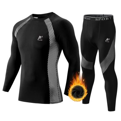 MeetHoo Men's Thermal Underwear Set Sport Long Johns Base Layer Bottom Top for Skiing Running Dark Black