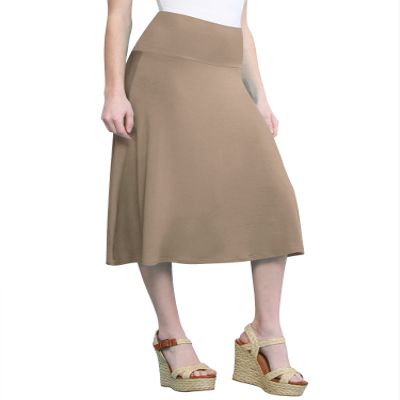 Come Together California CTC WB1105 Womens Lightweight Fold Over Flared Midi Skirt L Taupe
