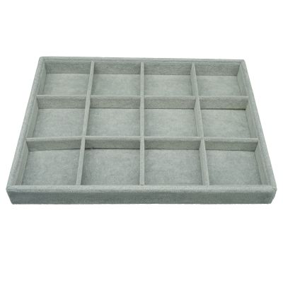 AIRZSNRY Large Velvet Jewelry Tray, Drawer Organizer for Jewelry in Dresser, Stackable Jewelry Drawer Organizer Inserts for Earring Necklace Bracelet Rings(Grey,12grid)