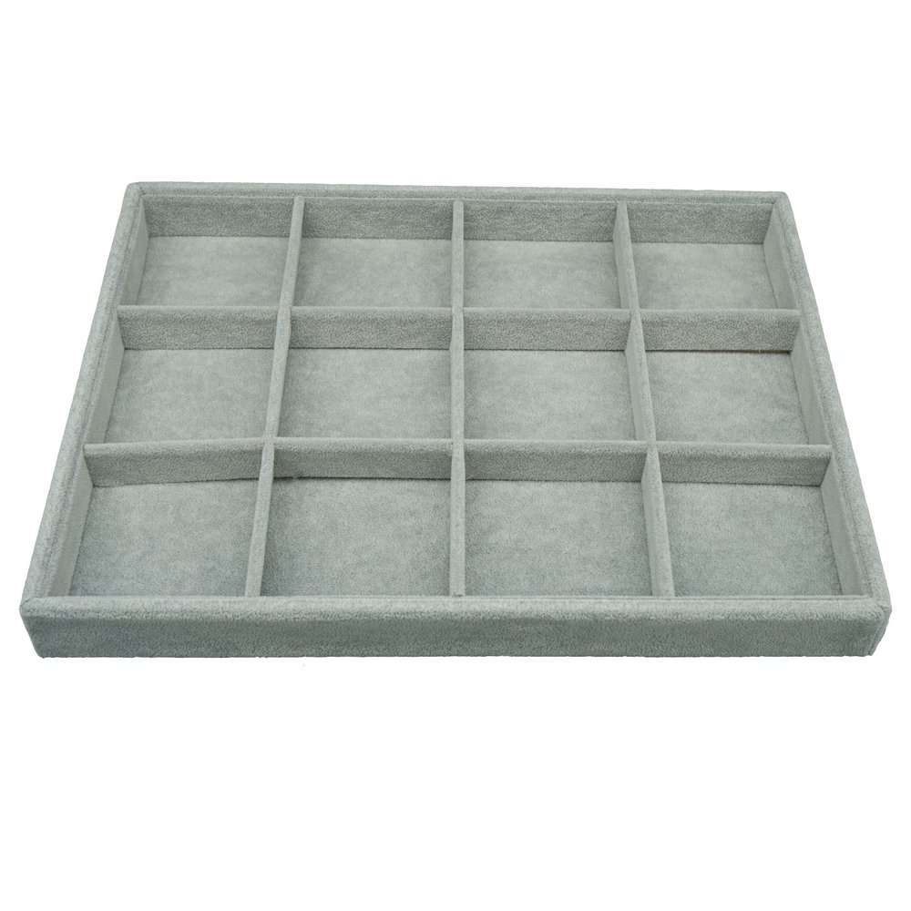 AIRZSNRY Large Velvet Jewelry Tray, Drawer Organizer for Jewelry in Dresser, Stackable Jewelry Drawer Organizer Inserts for Earring Necklace Bracelet Rings(Grey,12grid)